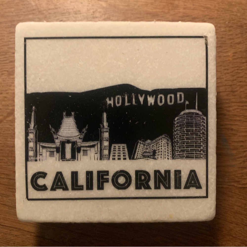 Hollywood Coaster White Marble Cork Backed Handmade in Hollywood